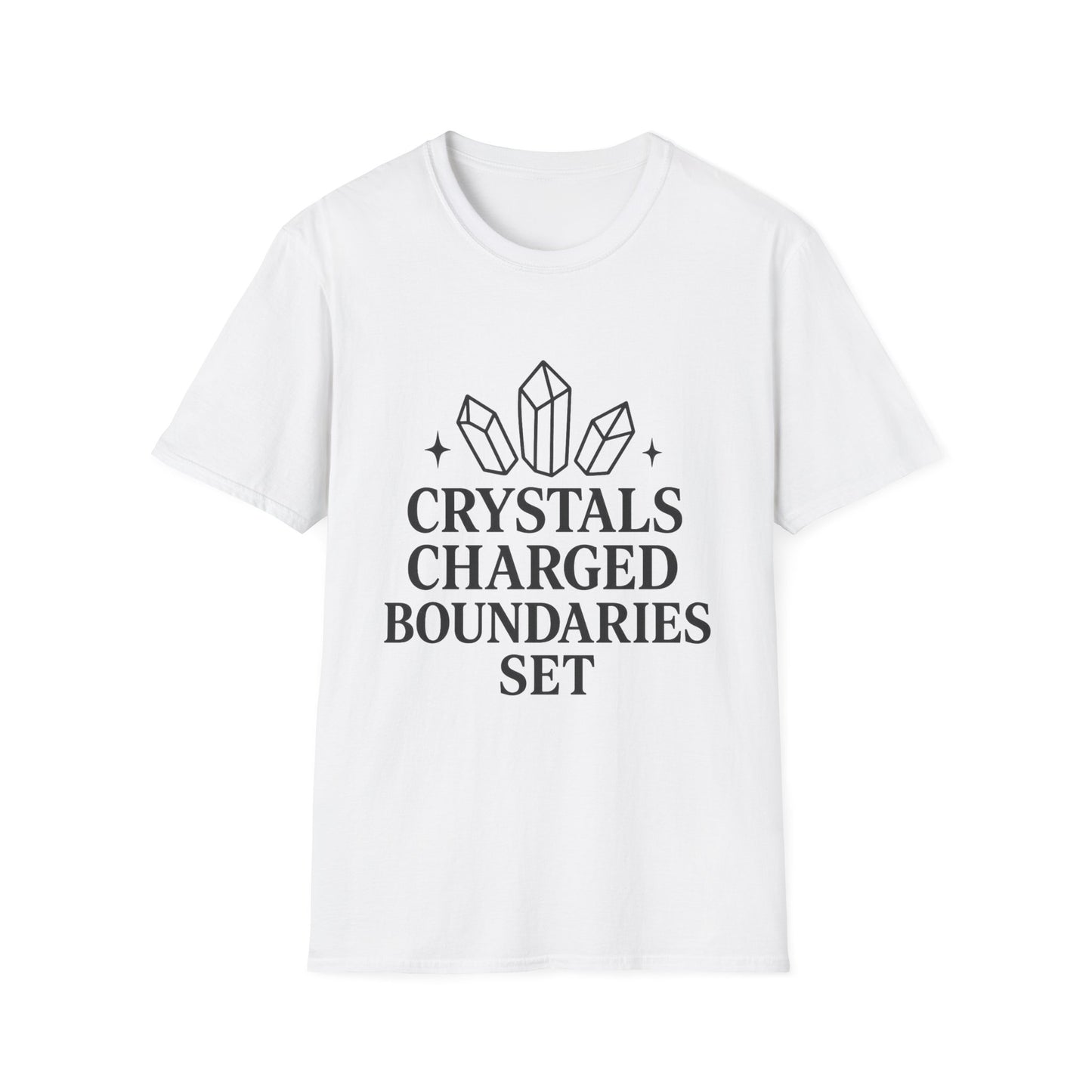 Crystals Charged Boundaries Unisex T-Shirt, Spiritual Tee, Self-Care Gift, Meditation Clothing, Boho Style Wear, Empowerment Apparel