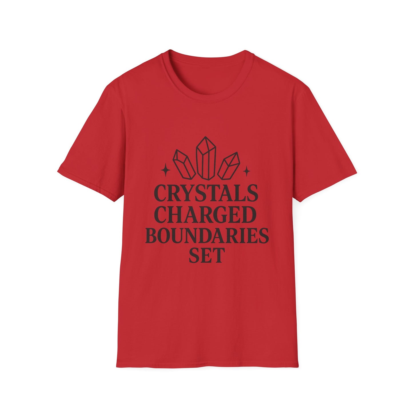Crystals Charged Boundaries Unisex T-Shirt, Spiritual Tee, Self-Care Gift, Meditation Clothing, Boho Style Wear, Empowerment Apparel