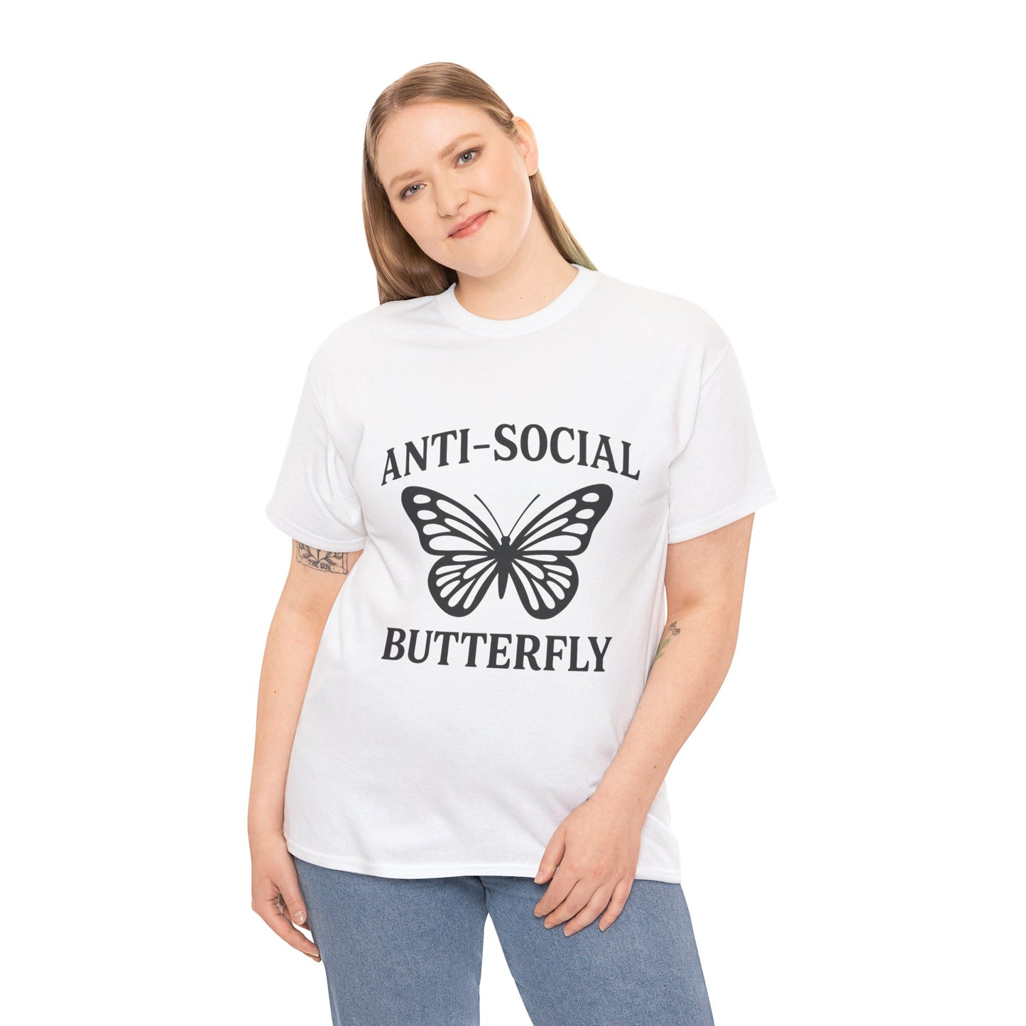 Anti-Social Butterfly Unisex Tee, Casual Wear, Gift for Introverts, Butterfly Graphic Tee, Fun T-Shirt for Friends
