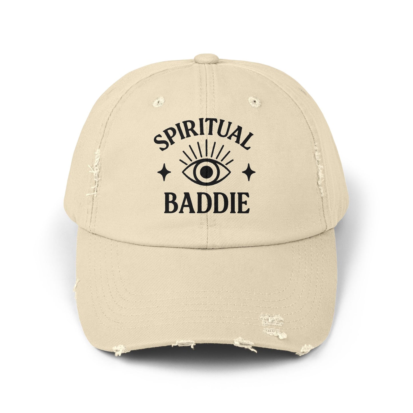 Spiritual Baddie Cap, Unisex Distressed Hat, Trendy Fashion Accessory, Casual Outdoor Wear, Gift for Spiritual Seekers, Cool Cap