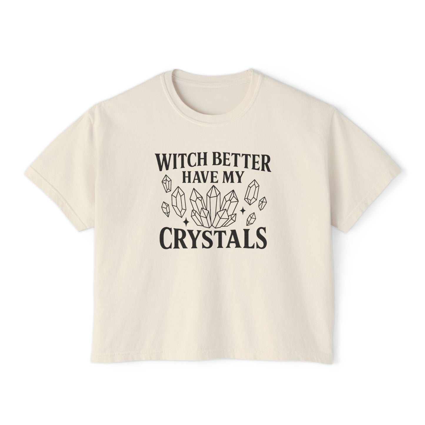 Witchy Crystal Boxy Tee, Vintage Witch Tee, Gift for Witches, Crystal Lover Shirt, Magical Women's Tee, Boho T-Shirt