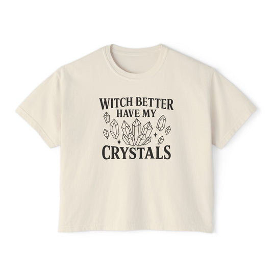 Witchy Crystal Boxy Tee, Vintage Witch Tee, Gift for Witches, Crystal Lover Shirt, Magical Women's Tee, Boho T-Shirt
