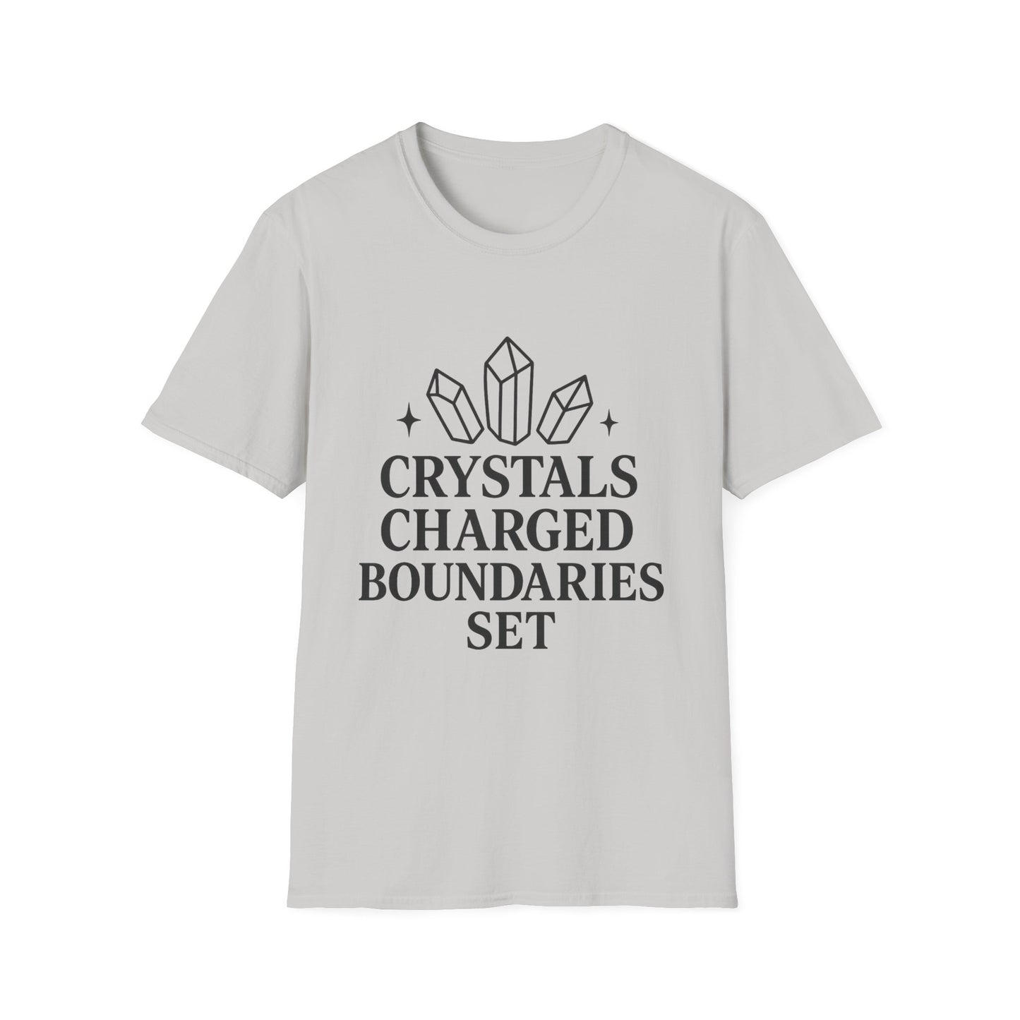 Crystals Charged Boundaries Unisex T-Shirt, Spiritual Tee, Self-Care Gift, Meditation Clothing, Boho Style Wear, Empowerment Apparel