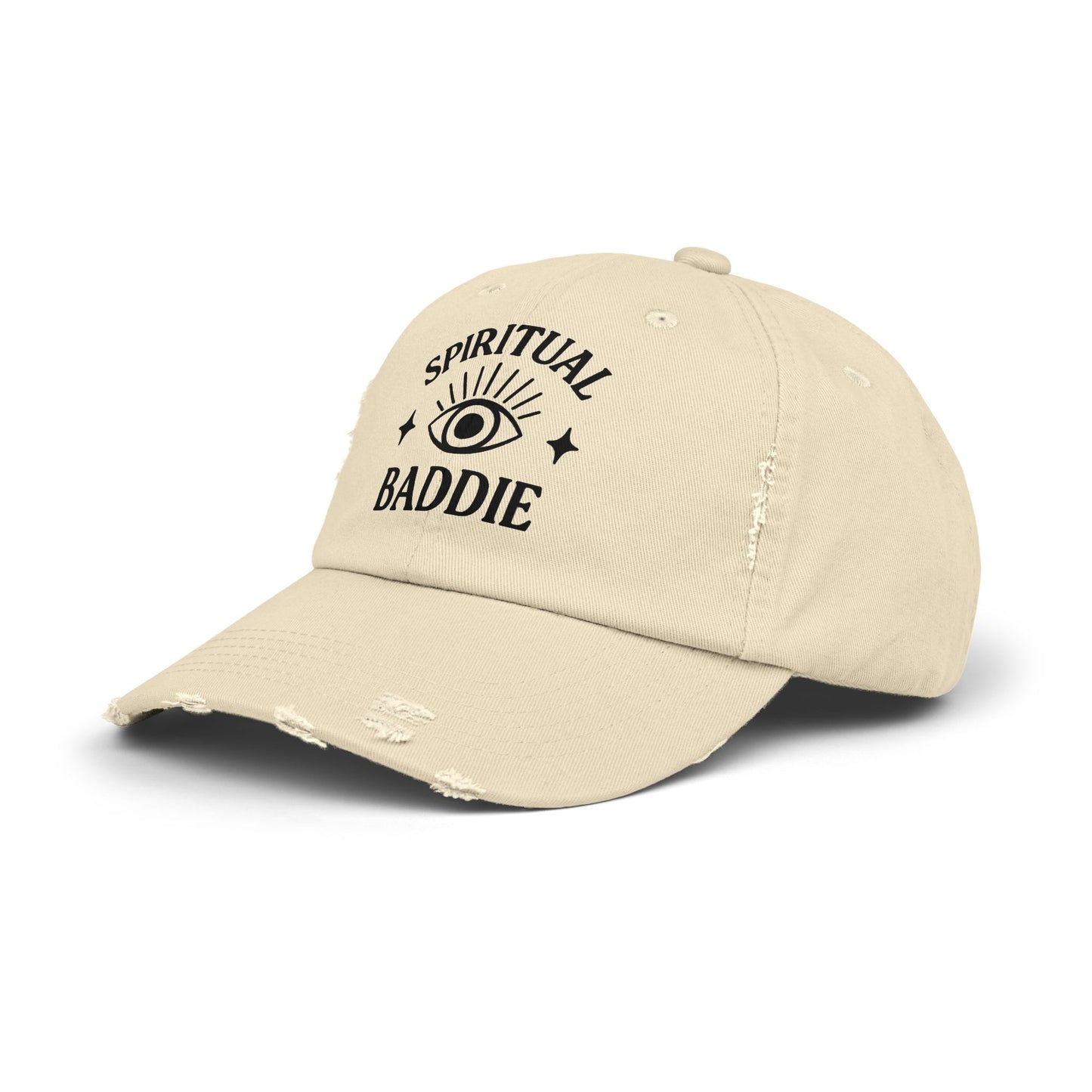 Spiritual Baddie Cap, Unisex Distressed Hat, Trendy Fashion Accessory, Casual Outdoor Wear, Gift for Spiritual Seekers, Cool Cap