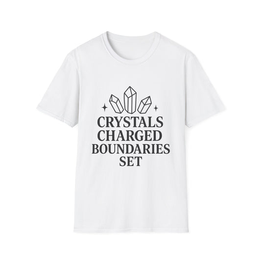 Crystals Charged Boundaries Unisex T-Shirt, Spiritual Tee, Self-Care Gift, Meditation Clothing, Boho Style Wear, Empowerment Apparel